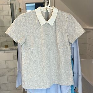 J. Crew Light Gray Short Sleeve Top with White Collar